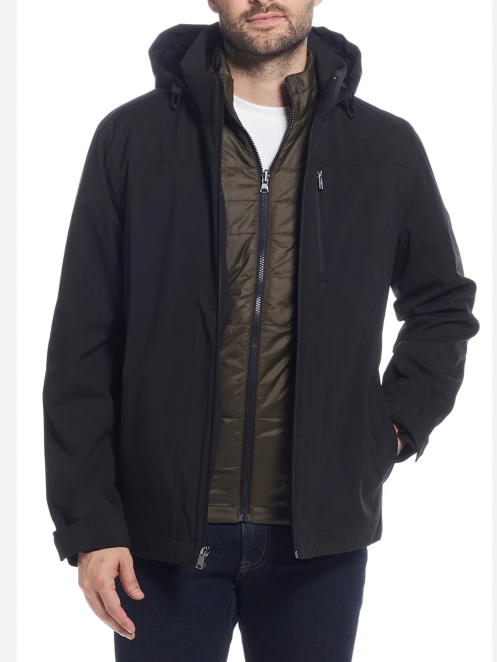 Men's Black Hooded Performance Jacket Size L